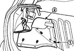 Расположение винтов (1) крепления обивки багажника (2)