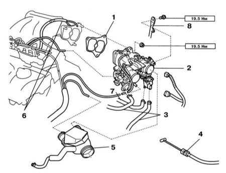  Снятие, установка и регулировка корпуса дросселя и датчика TPS Lexus RX300