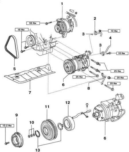 Проверка и замена компрессора и магнитной муфты К/В Lexus RX300