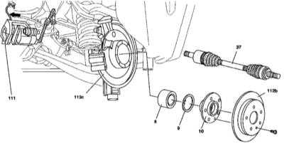  Снятие и установка фланца заднего приводного вала и двухрядного радиально-упорного шарикового подшипника задней ступицы Mercedes-Benz W163