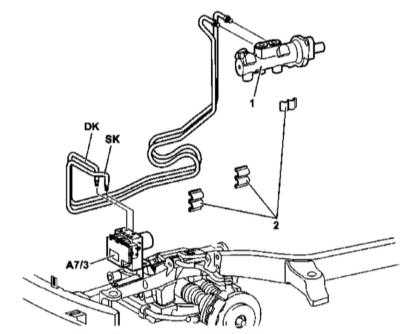  Снятие и установка гидравлических линий, проложенных между ГТЦ и гидромодулятором ETS/ESP Mercedes-Benz W163