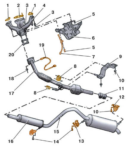 6.2 Снятие и установка приемной трубы глушителя (бензиновые двигатели)