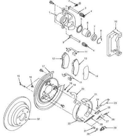 11.12 Снятие и установка компонентов сборки стояночного тормоза (модели с дисковыми тормозными механизмами задних колес)