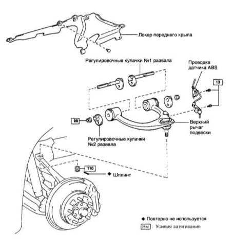  Снятие и установка верхнего управляющего рычага передней подвески Toyota Land Cruiser