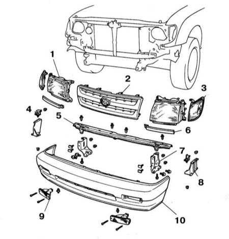  Снятие и установка переднего и заднего бамперов Toyota Land Cruiser